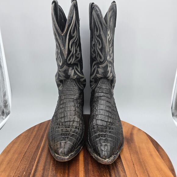 J Chisholm Boots Men\'s 9 EE Wide Black Exotic Leather Western Cowboy USA Pull On main image 6